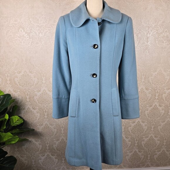 Macintosh New England Size 10 Light Blue Wool Coat Button Front Peter Pan Collar - Picture 1 of 12